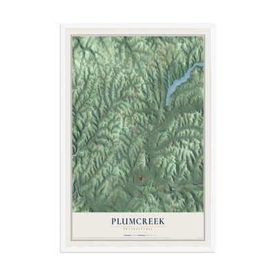 Map of Plumcreek, Pennsylvania, 12 x 18 inch print in a white wood frame