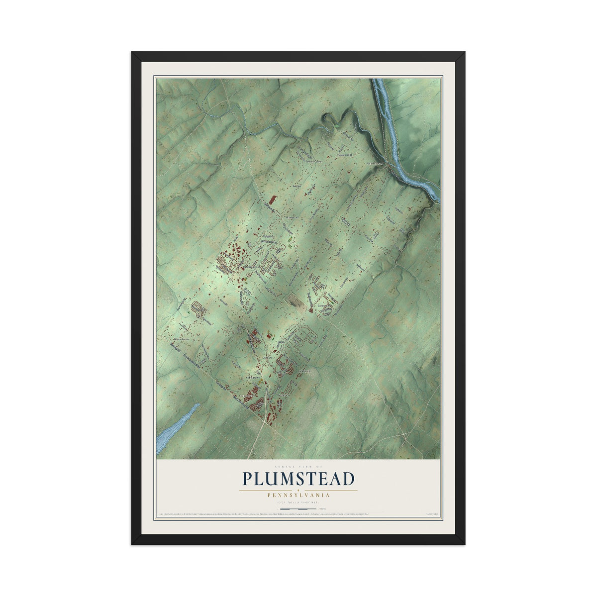Map of Plumstead, Pennsylvania, 12 x 18 inch print in a black wood frame