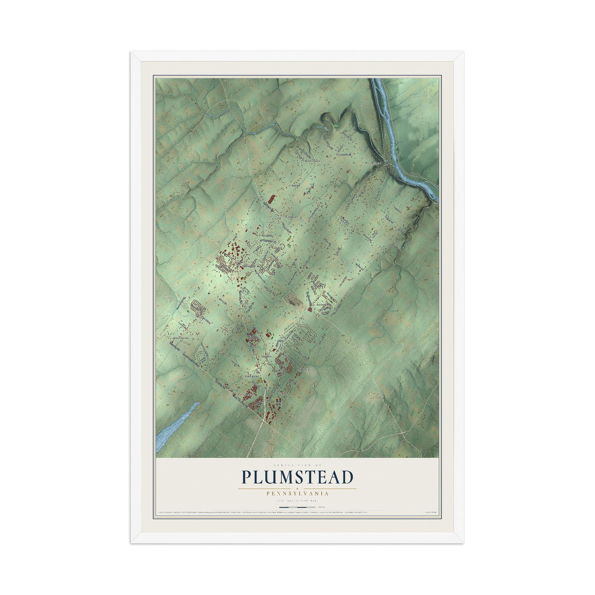 Map of Plumstead, Pennsylvania, 12 x 18 inch print in a white wood frame