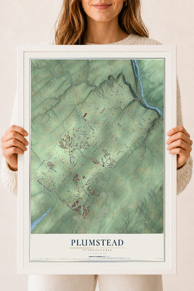 Map of Plumstead, Pennsylvania, 18 x 24 inch print in a white wood frame