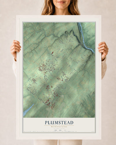 Map of Plumstead, Pennsylvania, 24 x 36 inch print in a white wood frame