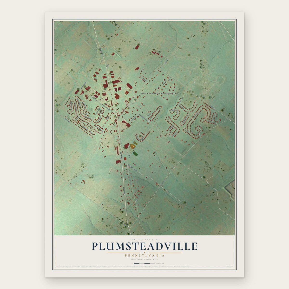 Plumsteadville, Pennsylvania map print, the full design