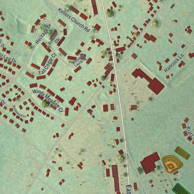 Close-up of the map of Plumsteadville, Pennsylvania print showing street and building detail
