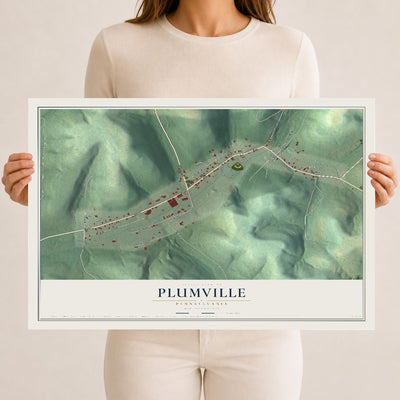 Map of Plumville, Pennsylvania, 12 x 18 inch unframed archival matte print