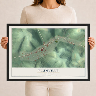 Map of Plumville, Pennsylvania, 12 x 18 inch print in a black wood frame