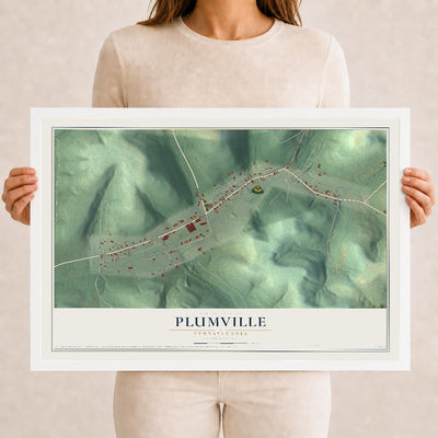 Map of Plumville, Pennsylvania, 12 x 18 inch print in a white wood frame