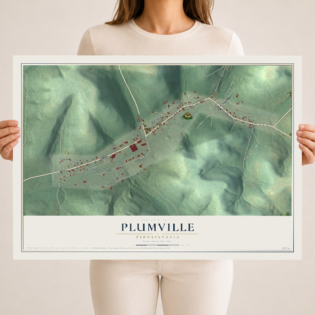 Map of Plumville, Pennsylvania, 18 x 24 inch unframed archival matte print