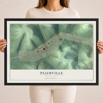 Map of Plumville, Pennsylvania, 18 x 24 inch print in a black wood frame