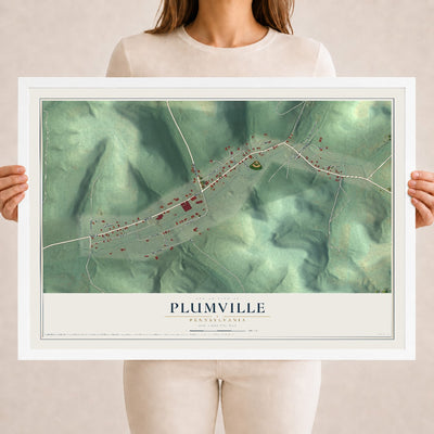 Map of Plumville, Pennsylvania, 18 x 24 inch print in a white wood frame
