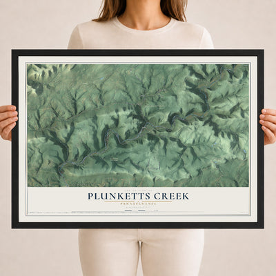Map of Plunketts Creek, Pennsylvania, 18 x 24 inch print in a black wood frame