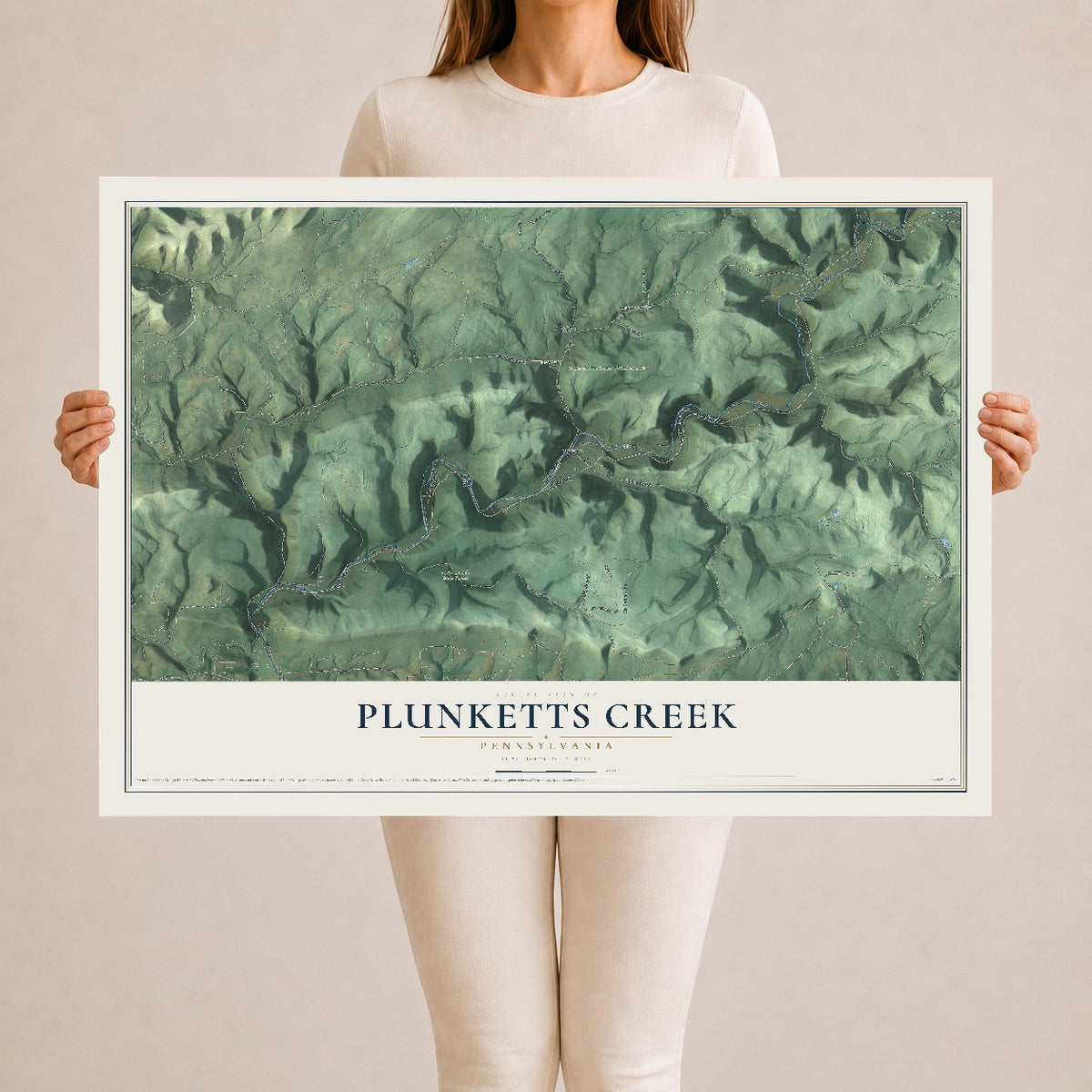 Map of Plunketts Creek, Pennsylvania, 24 x 36 inch unframed archival matte print