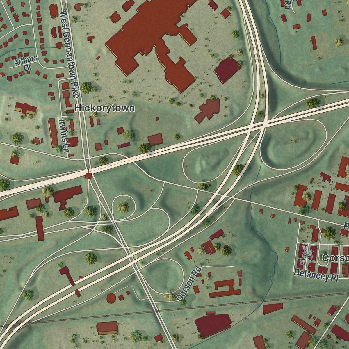 Close-up of the map of Plymouth Meeting, Pennsylvania print showing street and building detail