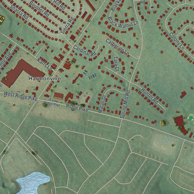 Second close-up of the map of Plymouth Meeting, Pennsylvania print showing more streets and buildings