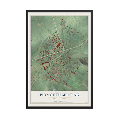 Map of Plymouth Meeting, Pennsylvania, 12 x 18 inch print in a black wood frame