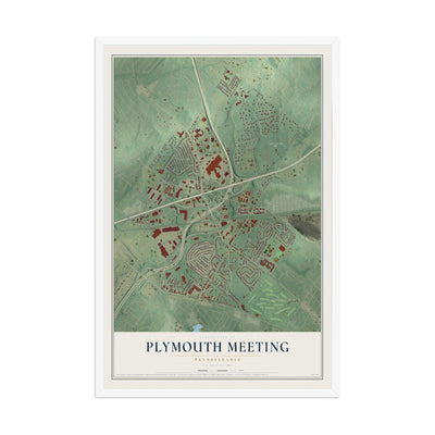 Map of Plymouth Meeting, Pennsylvania, 12 x 18 inch print in a white wood frame