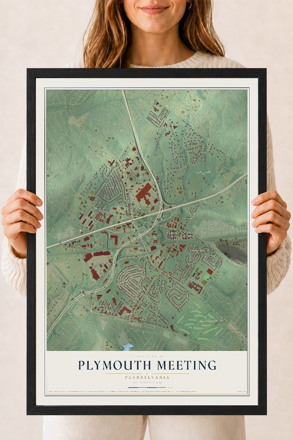 Map of Plymouth Meeting, Pennsylvania, 18 x 24 inch print in a black wood frame