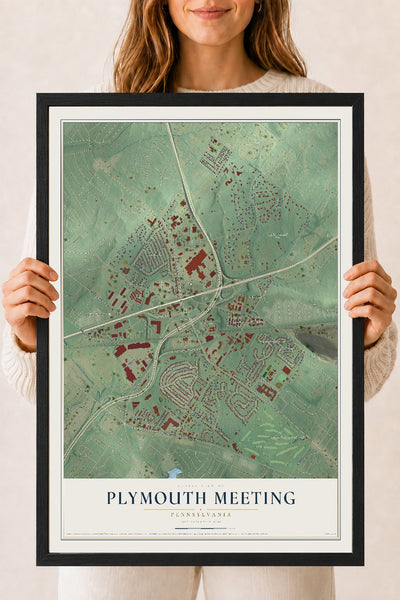 Map of Plymouth Meeting, Pennsylvania, 18 x 24 inch print in a black wood frame