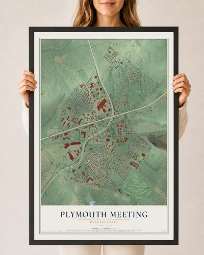 Map of Plymouth Meeting, Pennsylvania, 24 x 36 inch print in a black wood frame