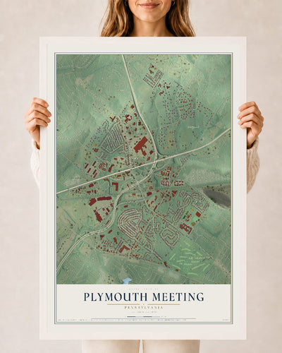 Map of Plymouth Meeting, Pennsylvania, 24 x 36 inch print in a white wood frame