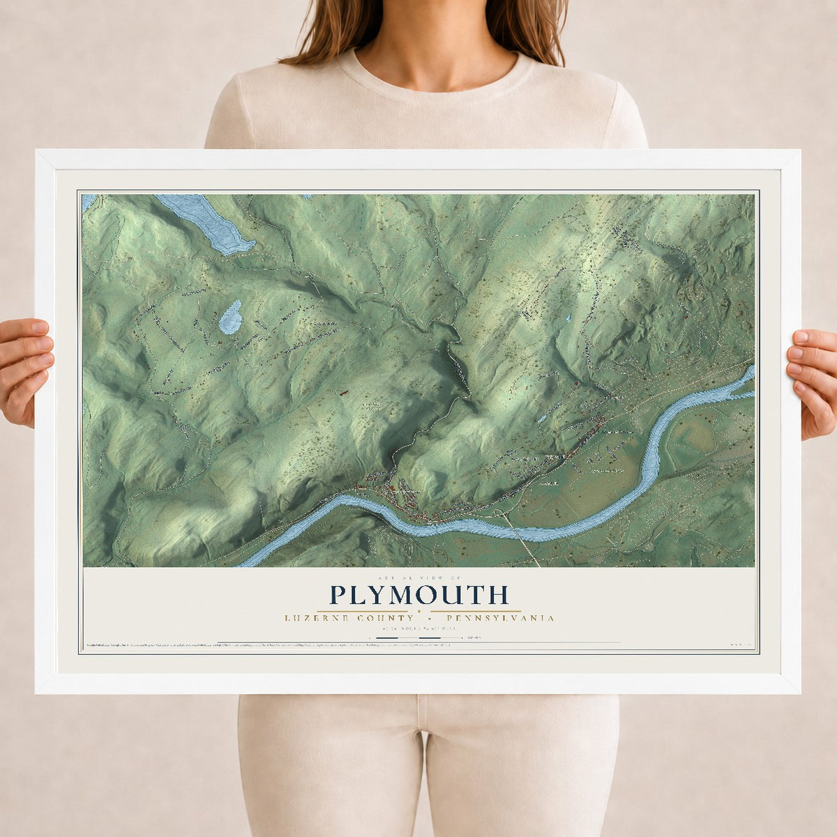 Map of Plymouth, Luzerne County, Pennsylvania, 18 x 24 inch print in a white wood frame