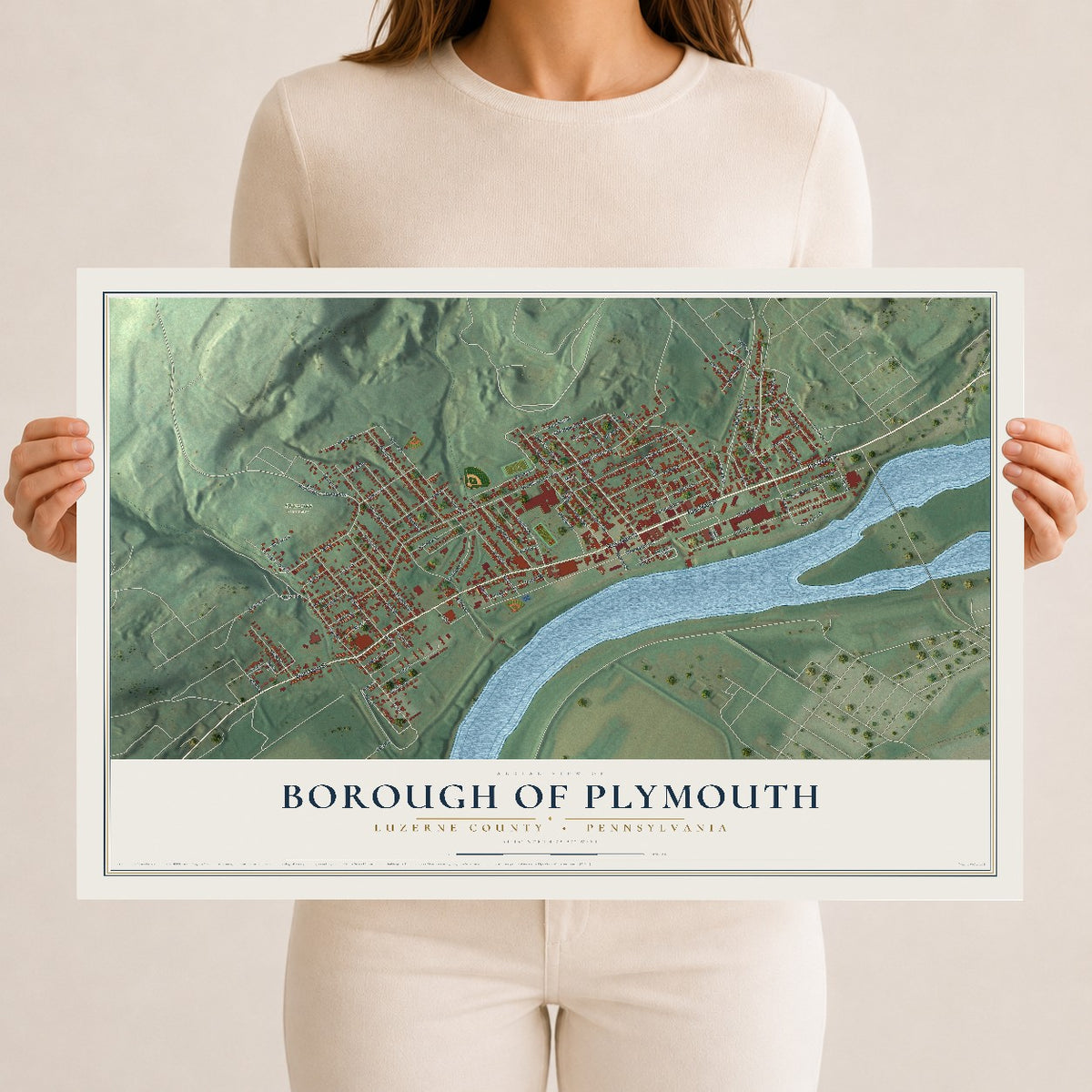 Map of the Borough of Plymouth, Luzerne County, Pennsylvania, 12 x 18 inch unframed archival matte print
