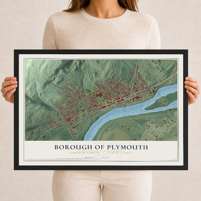 Map of the Borough of Plymouth, Luzerne County, Pennsylvania, 12 x 18 inch print in a black wood frame