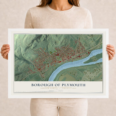 Map of the Borough of Plymouth, Luzerne County, Pennsylvania, 12 x 18 inch print in a white wood frame