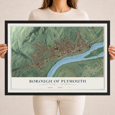 Map of the Borough of Plymouth, Luzerne County, Pennsylvania, 18 x 24 inch print in a black wood frame