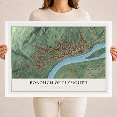 Map of the Borough of Plymouth, Luzerne County, Pennsylvania, 18 x 24 inch print in a white wood frame