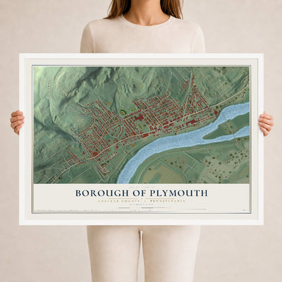 Map of the Borough of Plymouth, Luzerne County, Pennsylvania, 24 x 36 inch print in a white wood frame