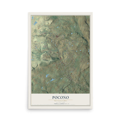 Map of Pocono, Pennsylvania, 12 x 18 inch unframed archival matte print
