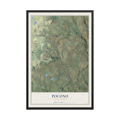 Map of Pocono, Pennsylvania, 12 x 18 inch print in a black wood frame