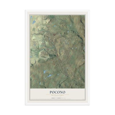 Map of Pocono, Pennsylvania, 12 x 18 inch print in a white wood frame