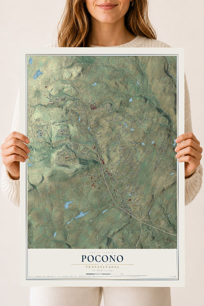Map of Pocono, Pennsylvania, 18 x 24 inch unframed archival matte print