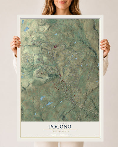 Map of Pocono, Pennsylvania, 24 x 36 inch unframed archival matte print