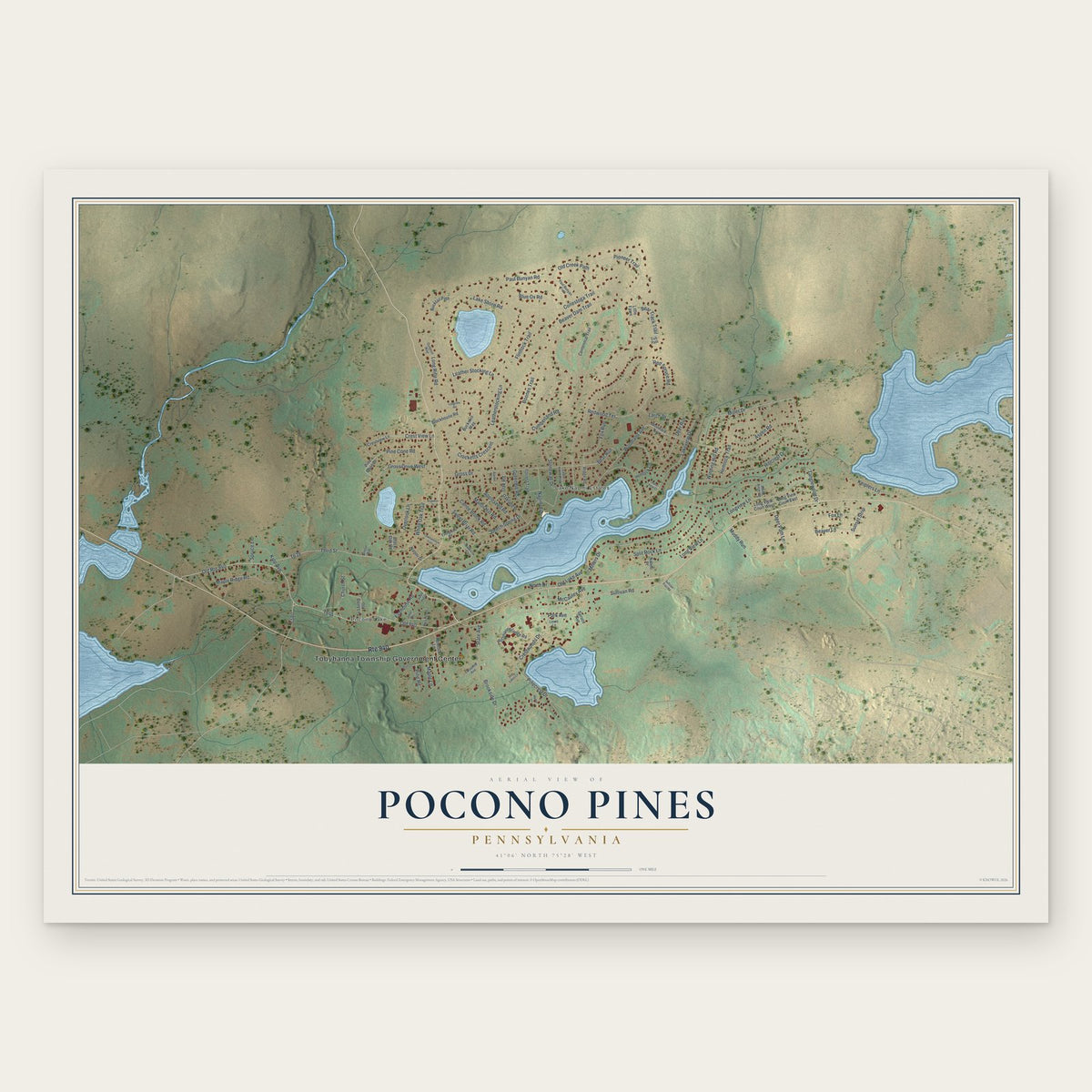 Pocono Pines, Pennsylvania map print, the full design