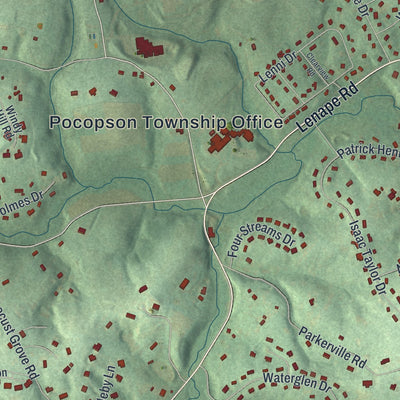 Close-up of the map of Pocopson, Pennsylvania print showing street and building detail