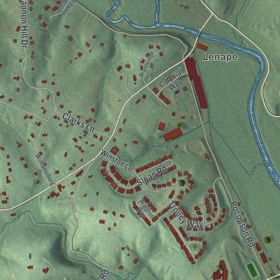 Second close-up of the map of Pocopson, Pennsylvania print showing more streets and buildings