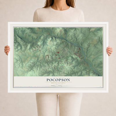 Map of Pocopson, Pennsylvania, 24 x 36 inch print in a white wood frame