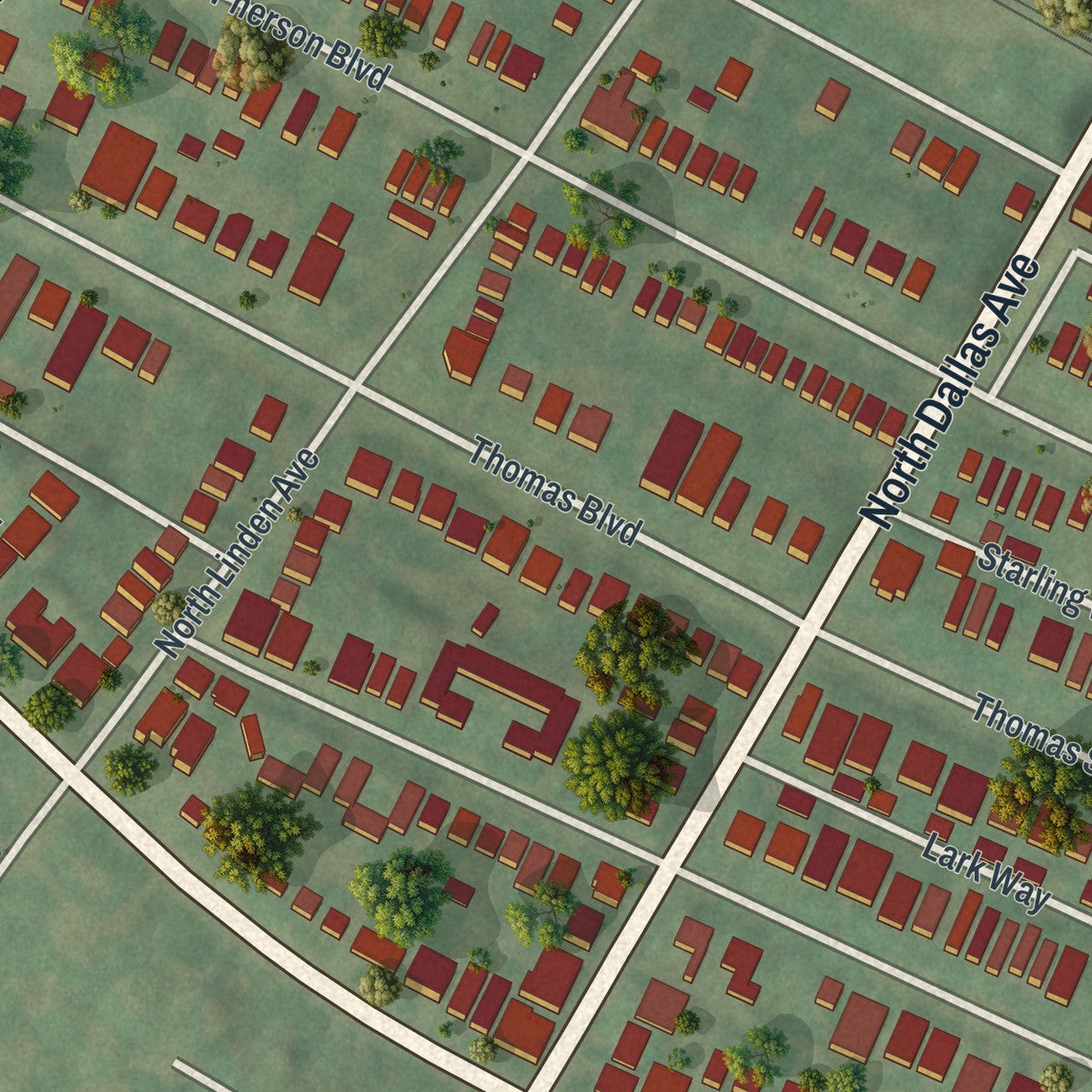 Close-up of the map of Point Breeze North, Pennsylvania print showing street and building detail