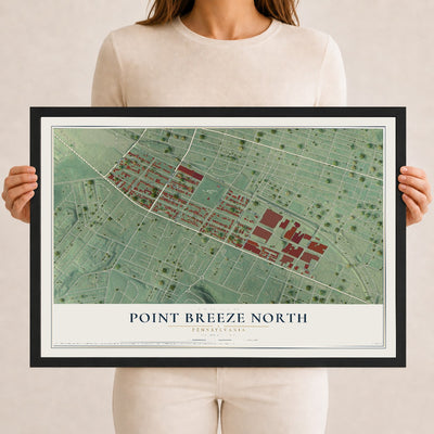 Map of Point Breeze North, Pennsylvania, 12 x 18 inch print in a black wood frame