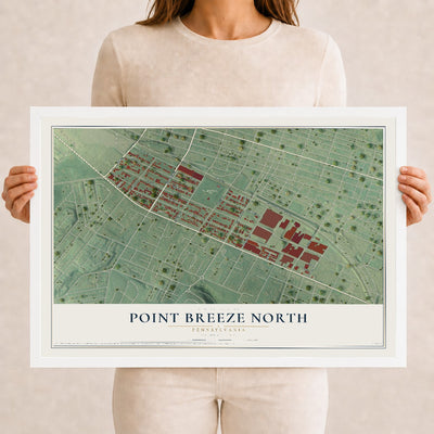 Map of Point Breeze North, Pennsylvania, 12 x 18 inch print in a white wood frame