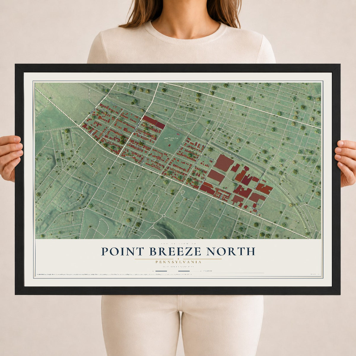 Map of Point Breeze North, Pennsylvania, 18 x 24 inch print in a black wood frame