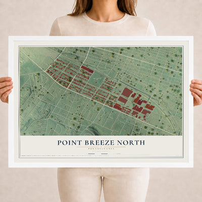 Map of Point Breeze North, Pennsylvania, 18 x 24 inch print in a white wood frame
