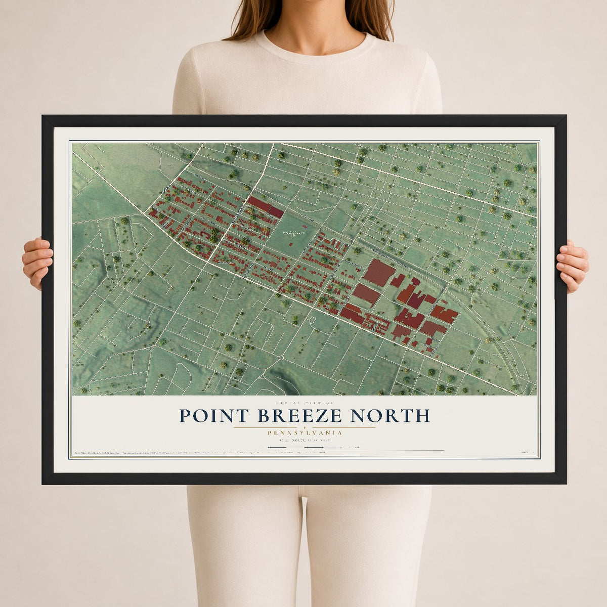 Map of Point Breeze North, Pennsylvania, 24 x 36 inch print in a black wood frame