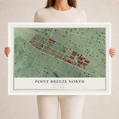 Map of Point Breeze North, Pennsylvania, 24 x 36 inch print in a white wood frame