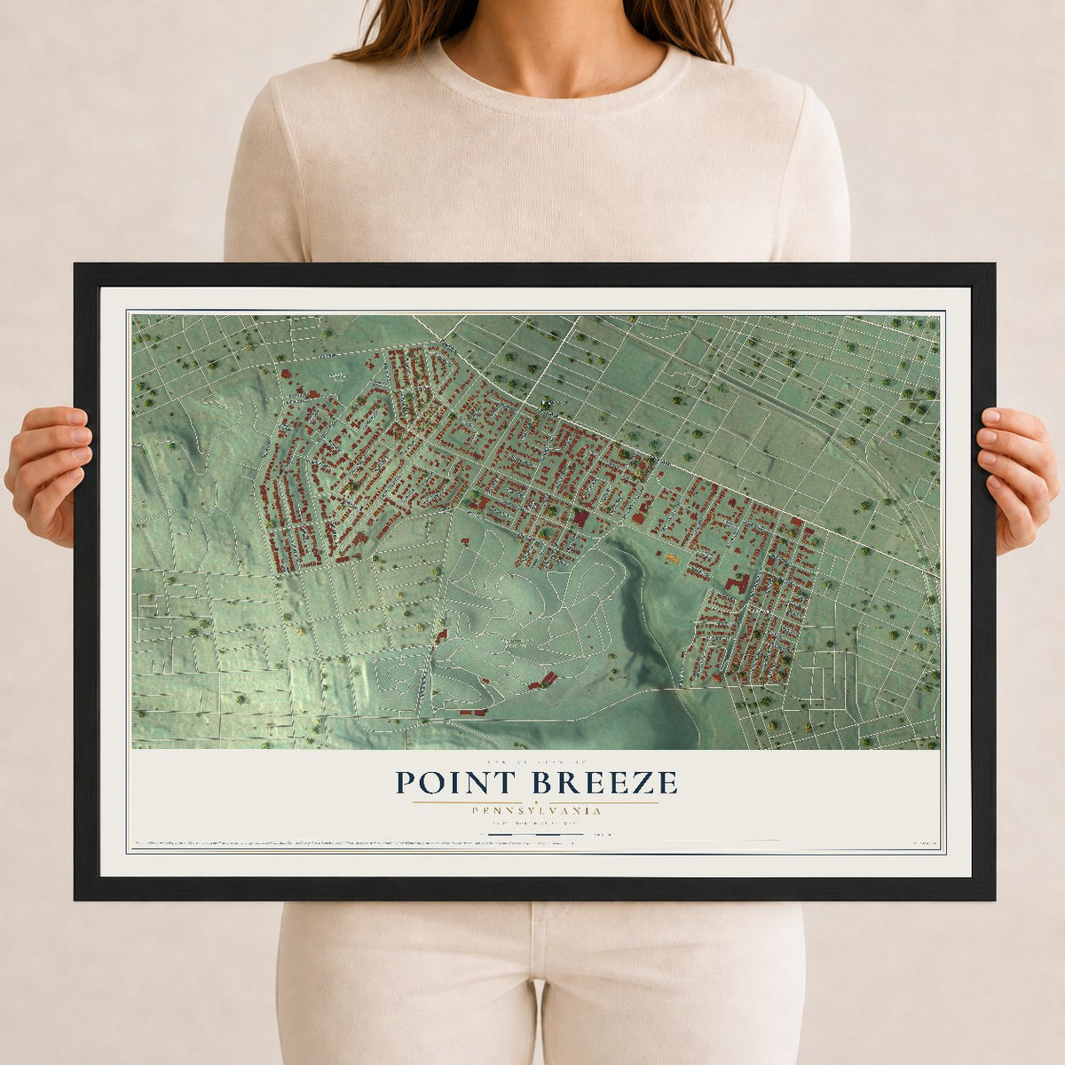 Map of Point Breeze, Pennsylvania, 12 x 18 inch print in a black wood frame