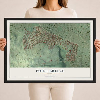 Map of Point Breeze, Pennsylvania, 18 x 24 inch print in a black wood frame