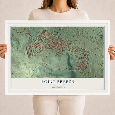 Map of Point Breeze, Pennsylvania, 18 x 24 inch print in a white wood frame