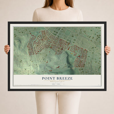 Map of Point Breeze, Pennsylvania, 24 x 36 inch print in a black wood frame